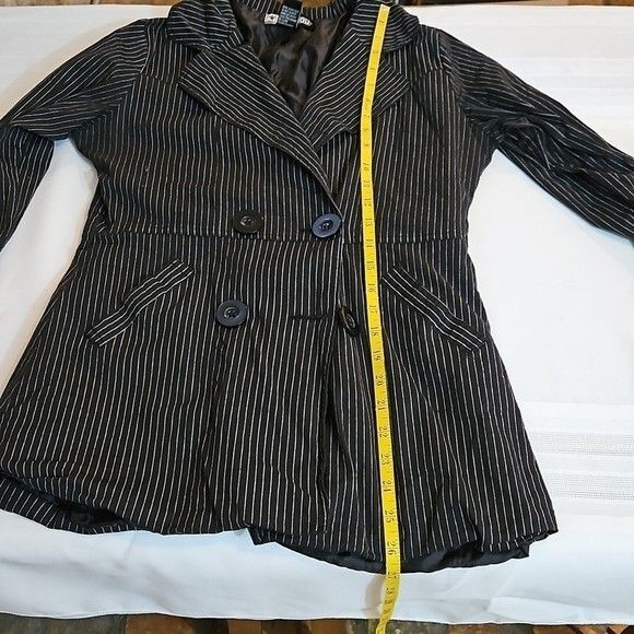 JouJou Black white pinstriped double breasted blazer size Small - Picture 11 of 11
